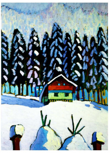 Gabriele Münter, Haus mit Tannen im Schnee, 1942