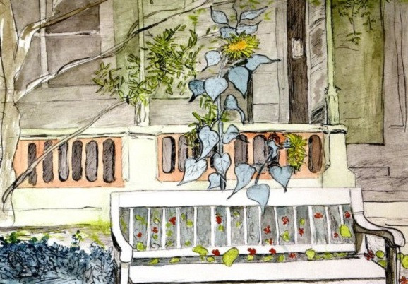 Hermann Hesse, Holzhaus mit Sonnenblumen