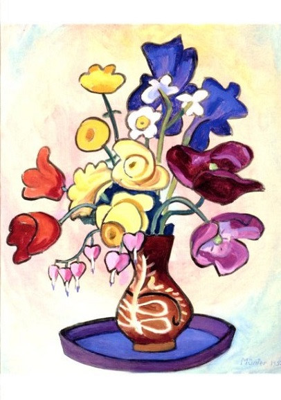 Bunter Strauß in brauner Vase Postkarte/ Postcard 1952 Gabriele Münter 
